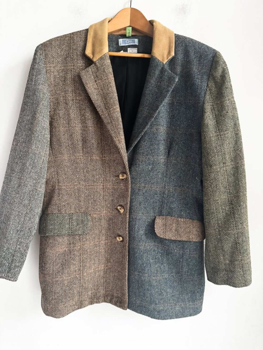 Vintage QPS Patchwork Herringbone Wool Blend Fall Blazer 10 - Picture 2 of 7